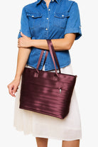 Medium Streamline Tote Merlot on Model