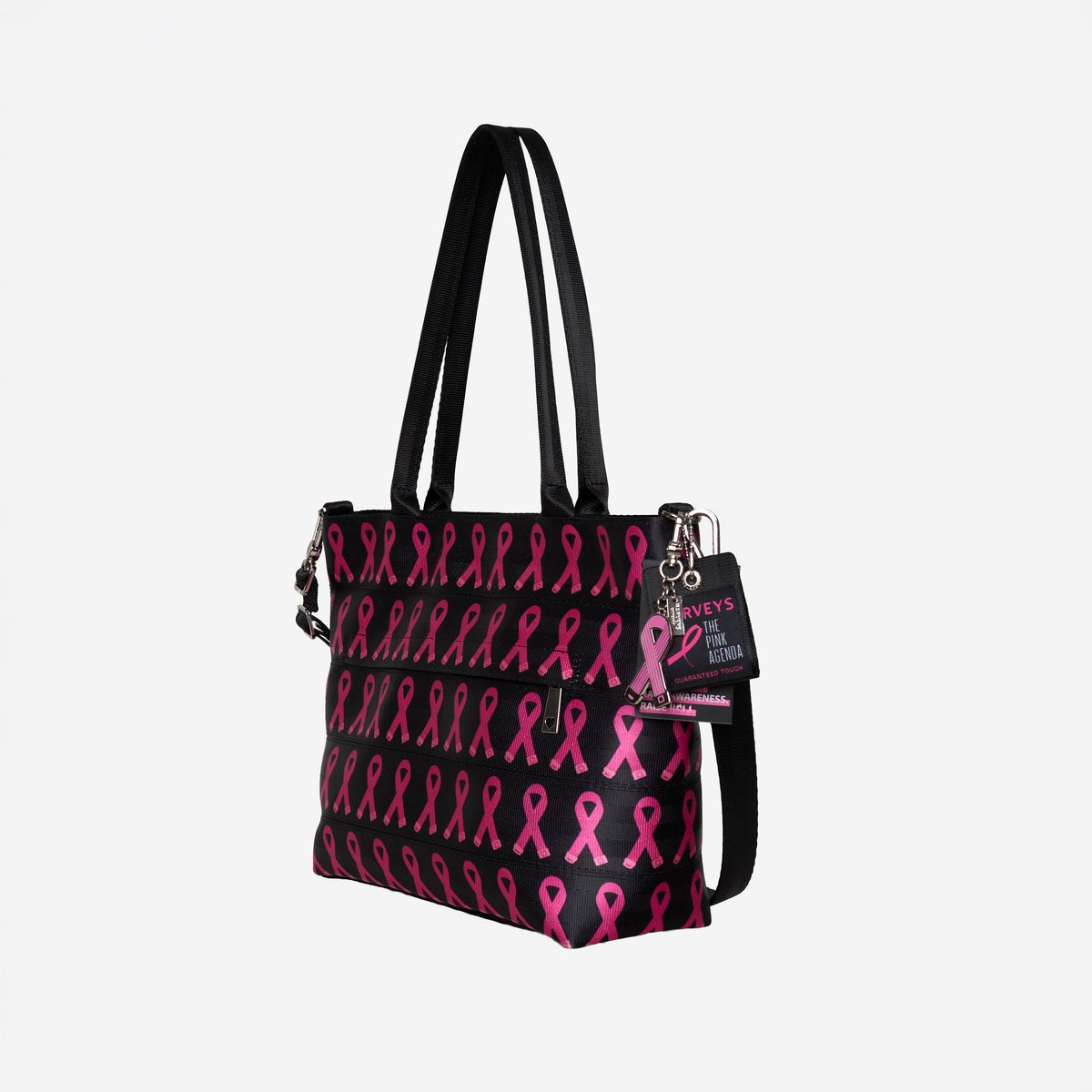 The side view of the The Pink Agenda Pink Ribbon Mini Streamline Tote