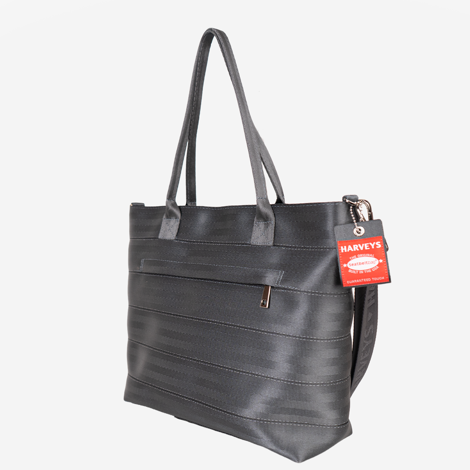 The side view of the Medium Streamline Tote in Storm