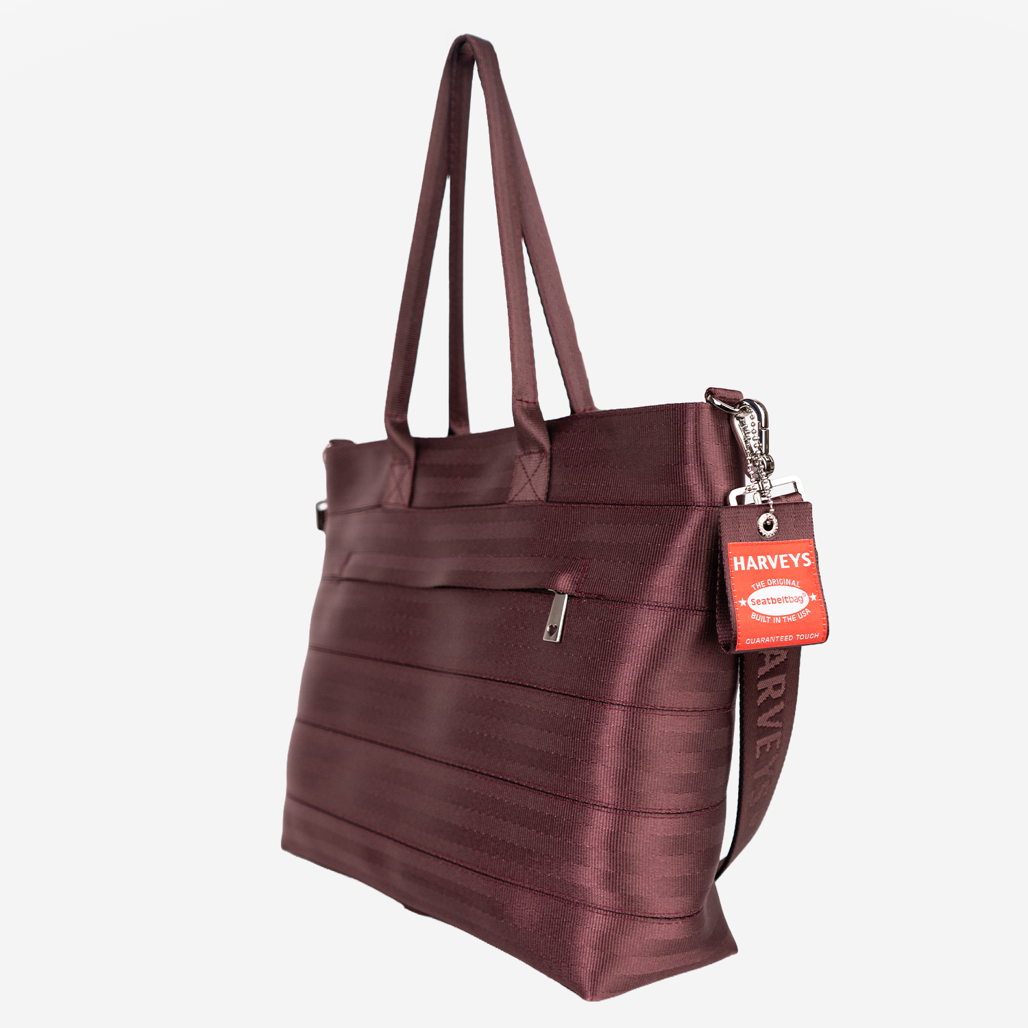 The side view of the Medium Streamline Tote in Merlot