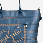 Detail view of a Medium Streamline Tote in Denim