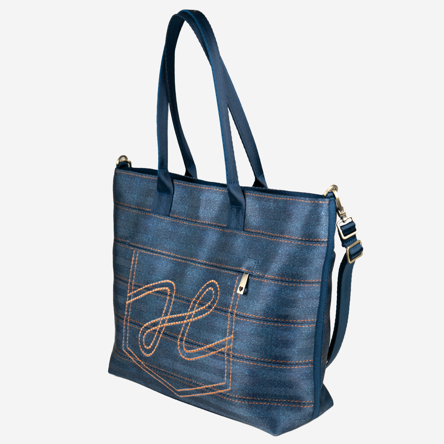 Side view of a Medium Streamline Tote in Denim