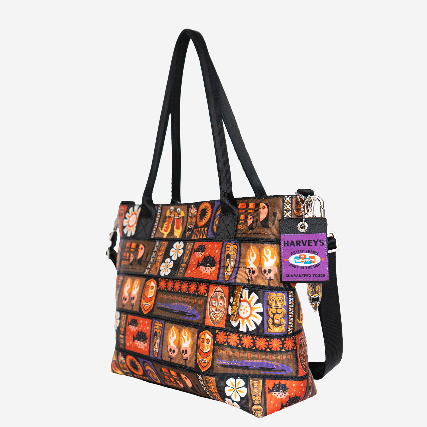 The side view of a Shag Tiki Tapa Mini Streamline Tote