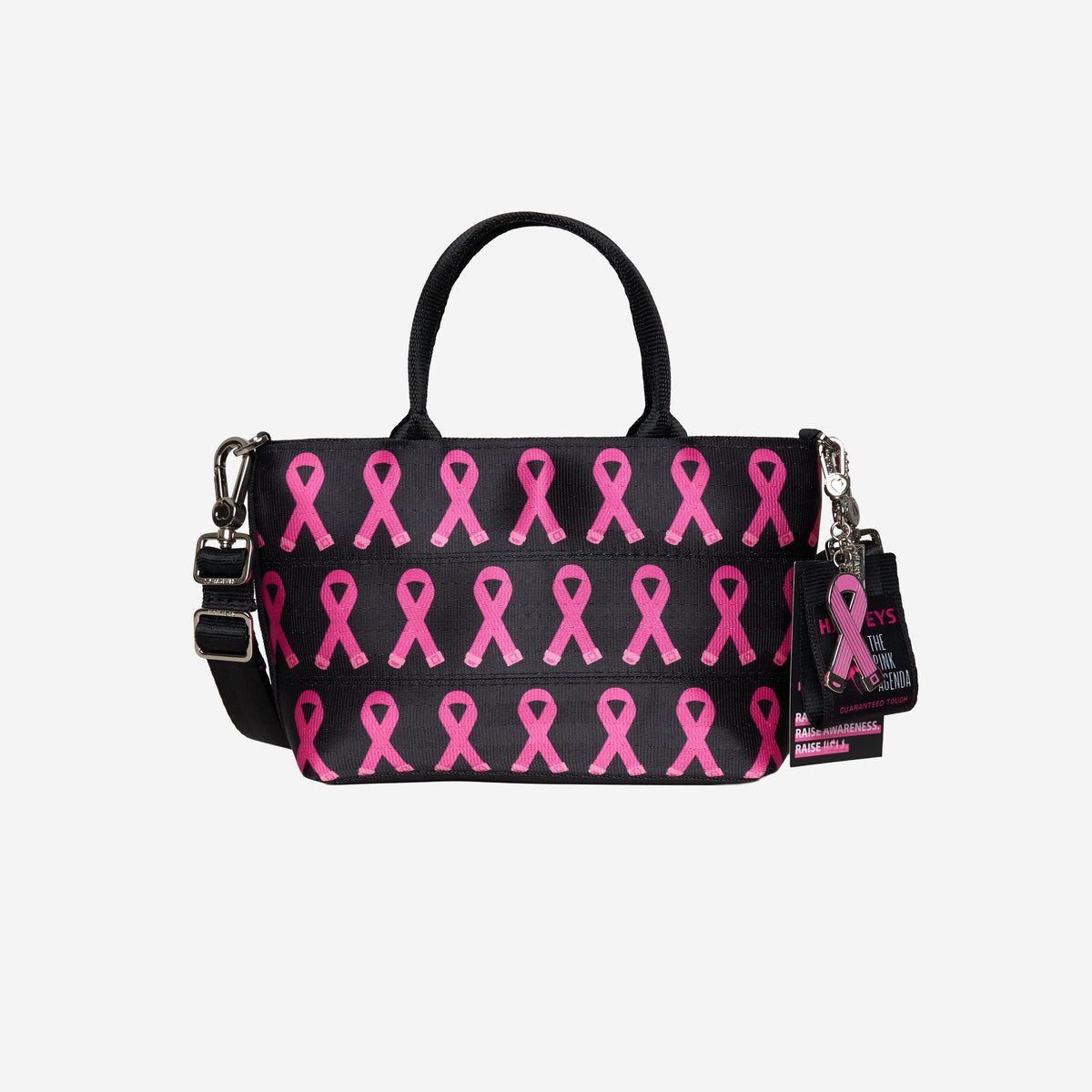 The front view of The Pink Agenda Pink Ribbon Petite Tote