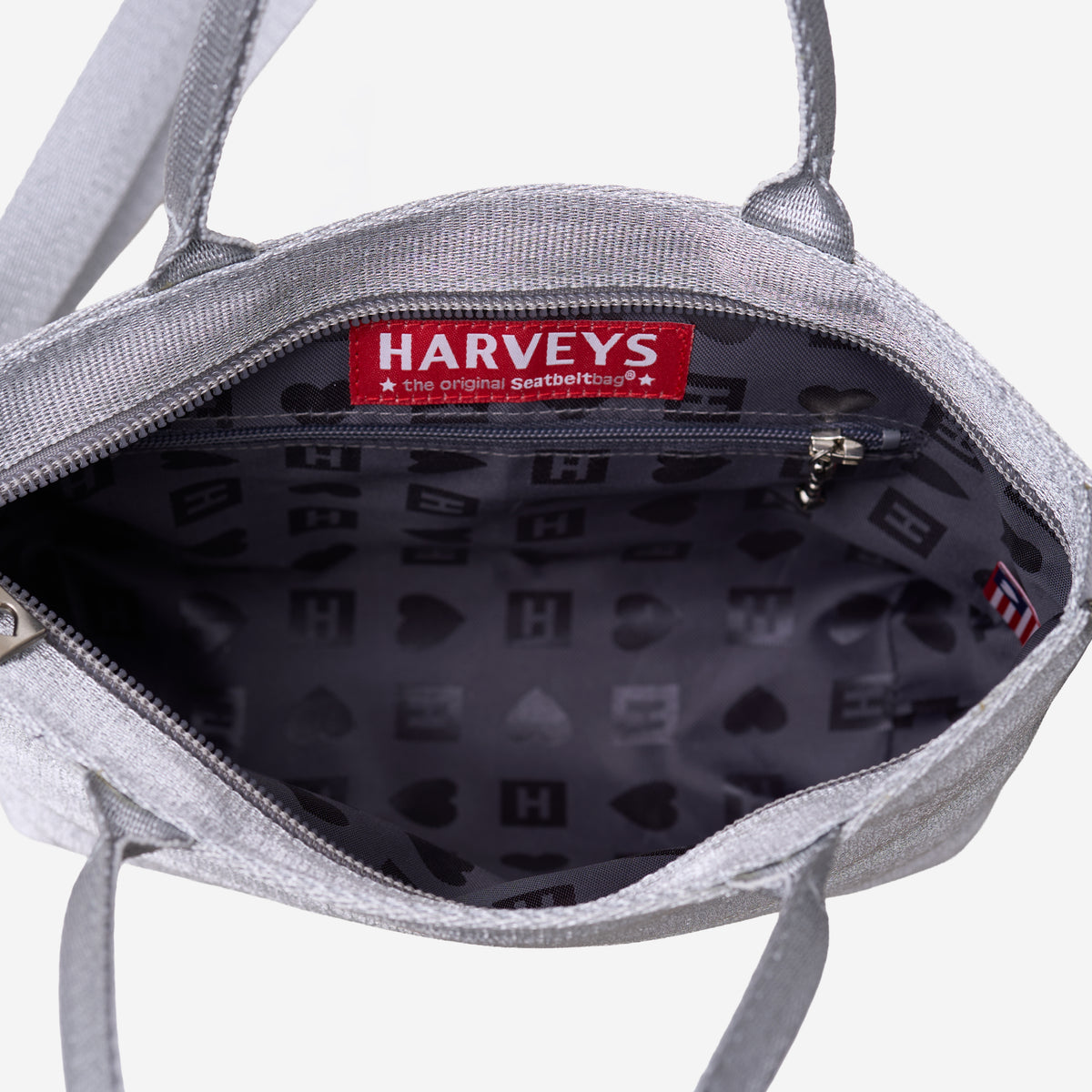 The inside of the Silver Petite Tote