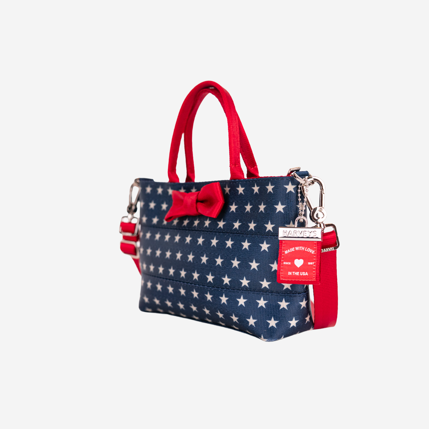 The side view of a Scarlet and Stars Petite Tote