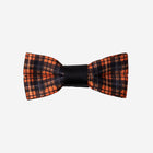 Front view of seatbelt bow in orange tartan