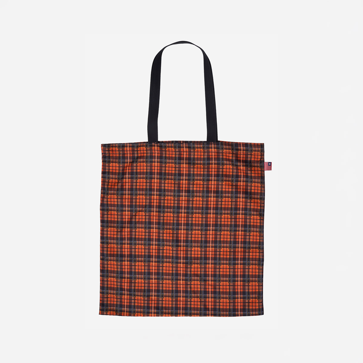 Front view of shopper tote in Orange Tartan