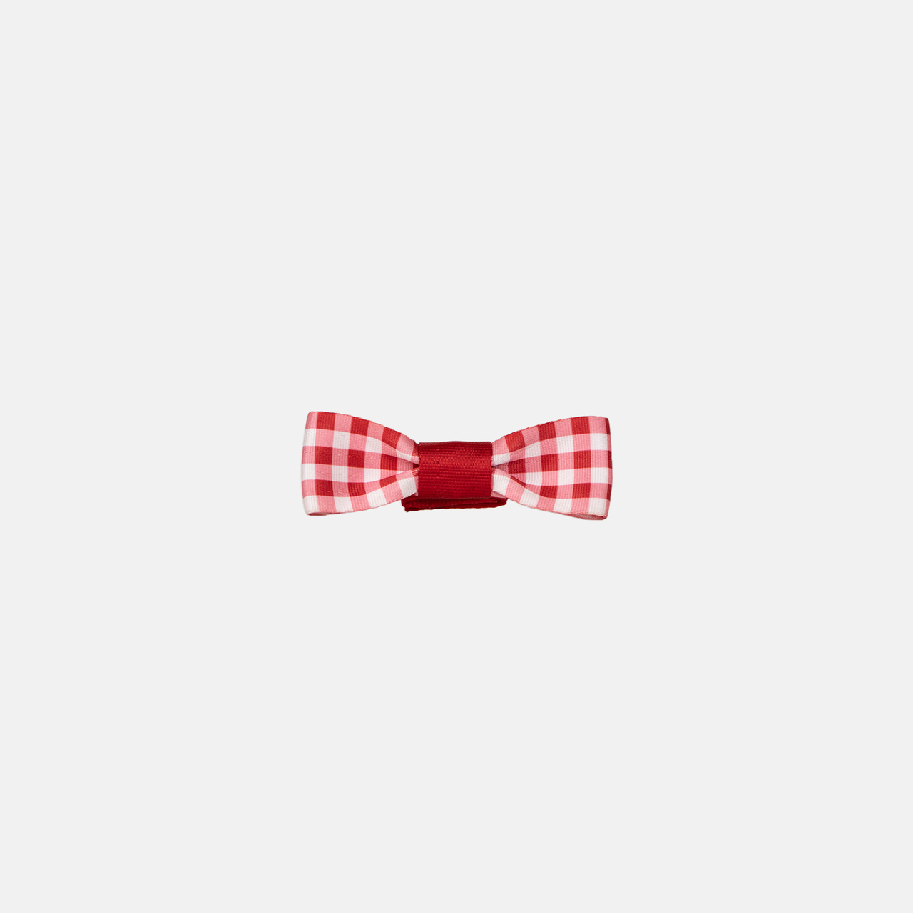 Front view of a Red Gingham Seatbelt Bow 