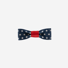 The front view of a Seatbelt Bow in Scarlet and Stars