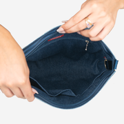 Interior view of a Streamline Crossbody in Denim