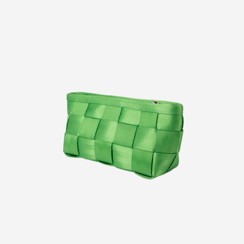 Side view of a Triangle Makeup Case in the color Apple Green