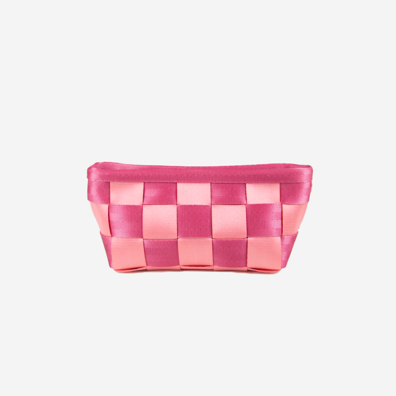Front view of a Triangle Makeup Case in the colorway Cotton Candy + Fuchsia