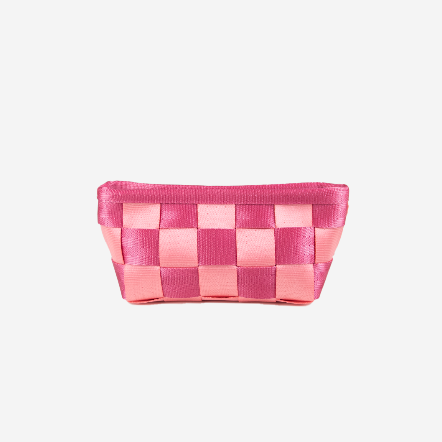 Front view of a Triangle Makeup Case in the colorway Cotton Candy + Fuchsia