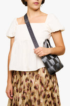 woven petite tote storm model shot