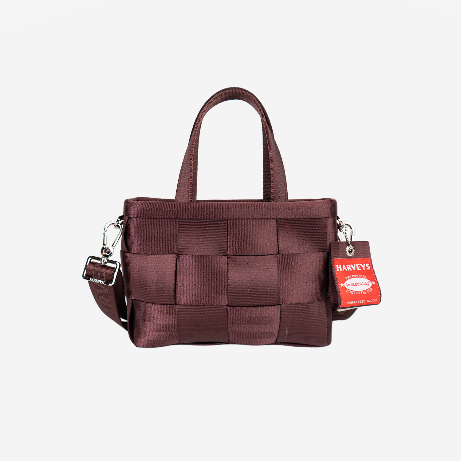 The front view of the Woven Petite Tote in Merlot