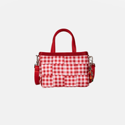 Front view of a Red Gingham Woven Petite Tote