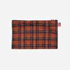 View of large Zip N' Go pouch in orange tartan 