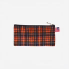 View of small Zip N' Go pouch in orange tartan 