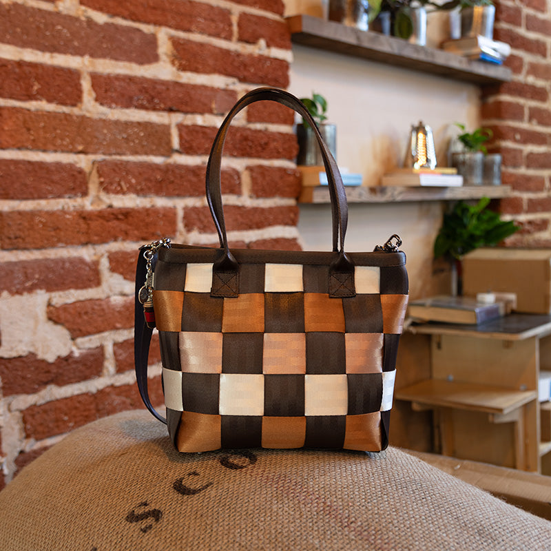 bag, tote bag, brown bag, checkered - Wheretoget