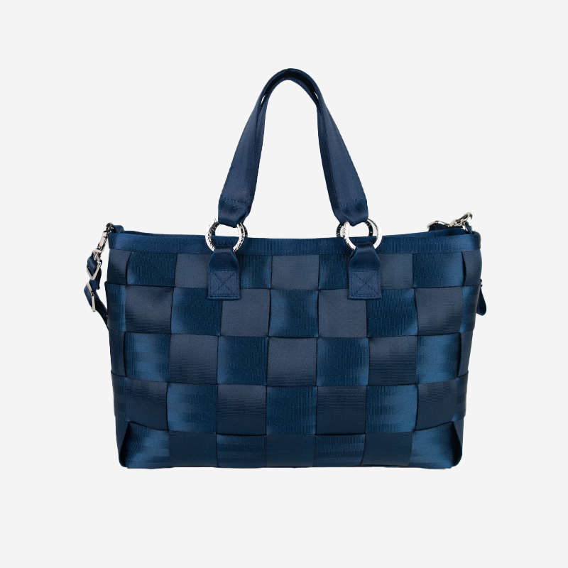 Front view large Carriage satchel Indigo