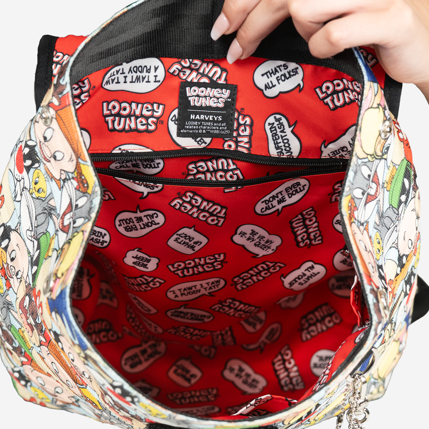 interior view of a looney tunes berkeley backpack