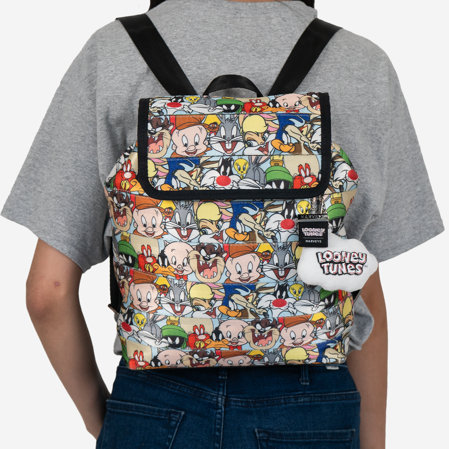 looney tunes berkeley backpack worn on a model