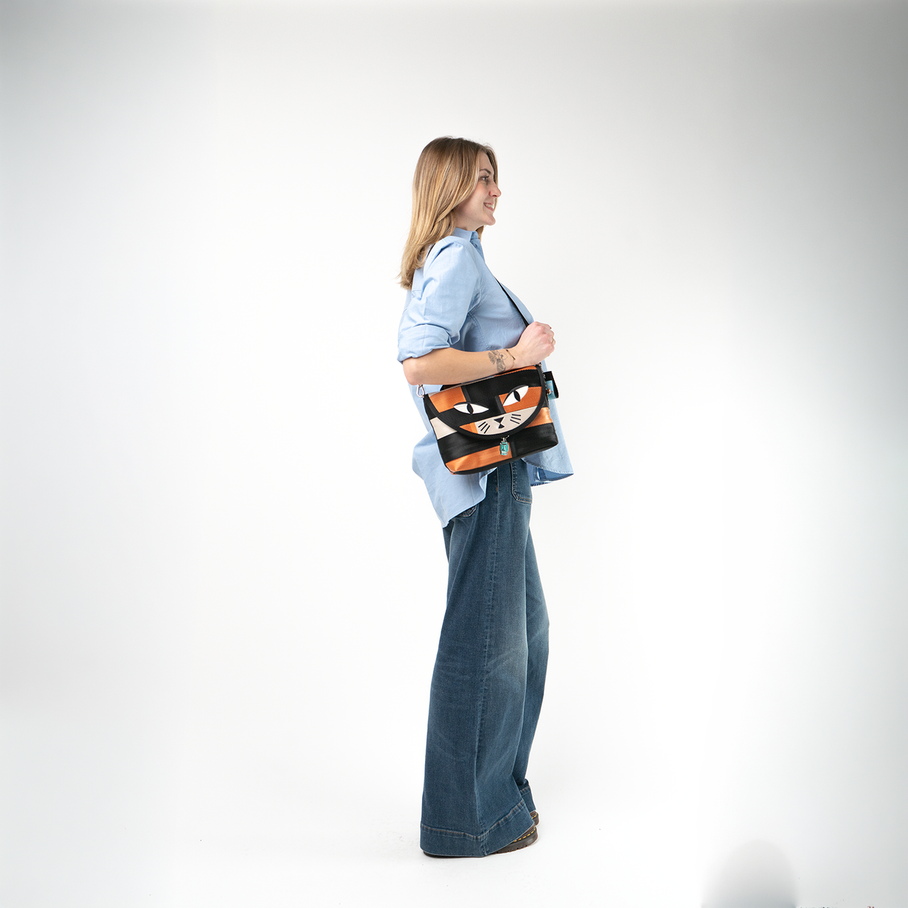 Medium Foldover Crossbody / Shag Calico Cat