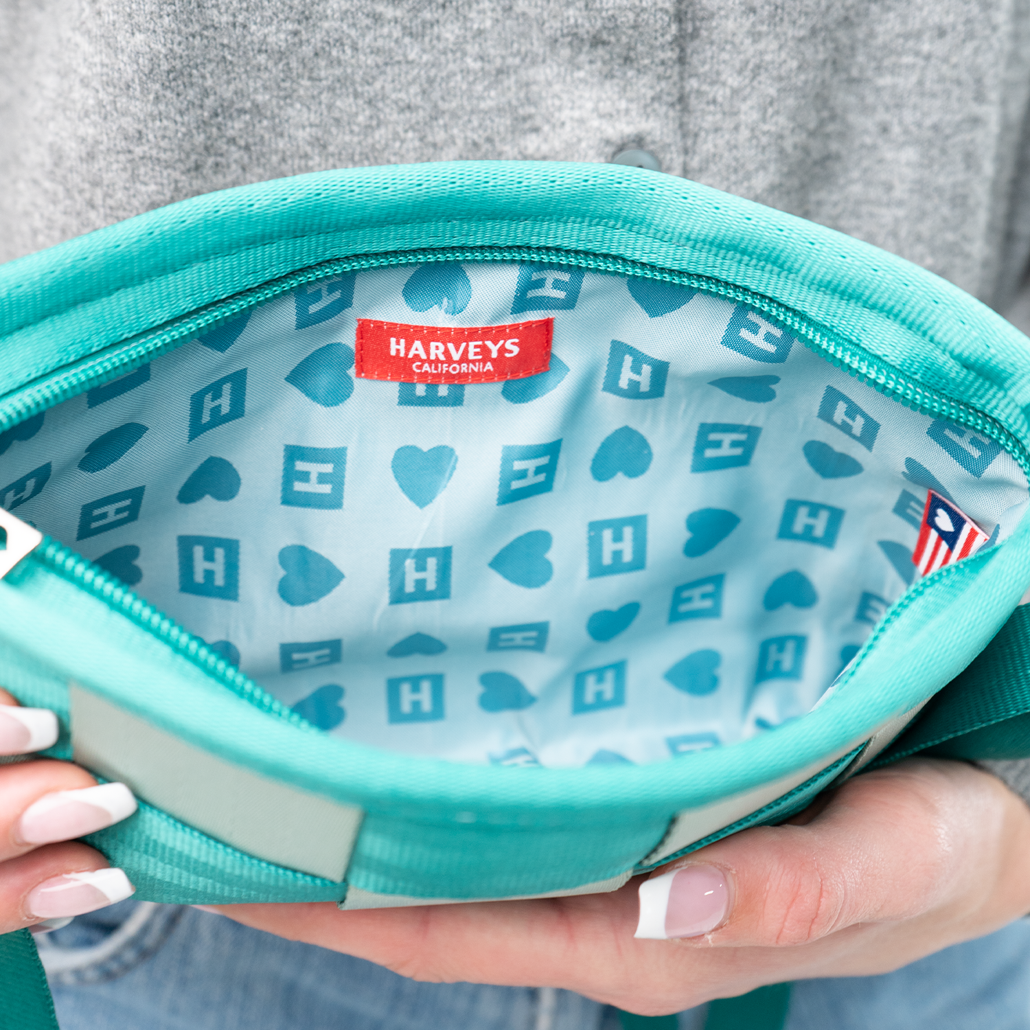 The inside of a Mint N Emerald Hip Pack