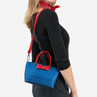 The Scarlet and Blue Dottie Petite Tote being worn by a model