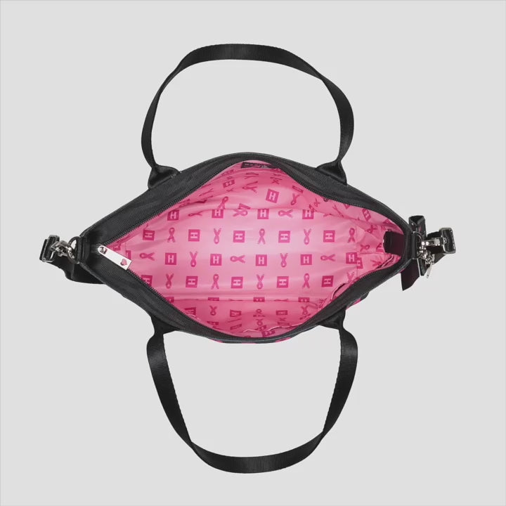 A short video of the inside view of The Pink Agenda Pink Ribbon Mini Streamline Tote