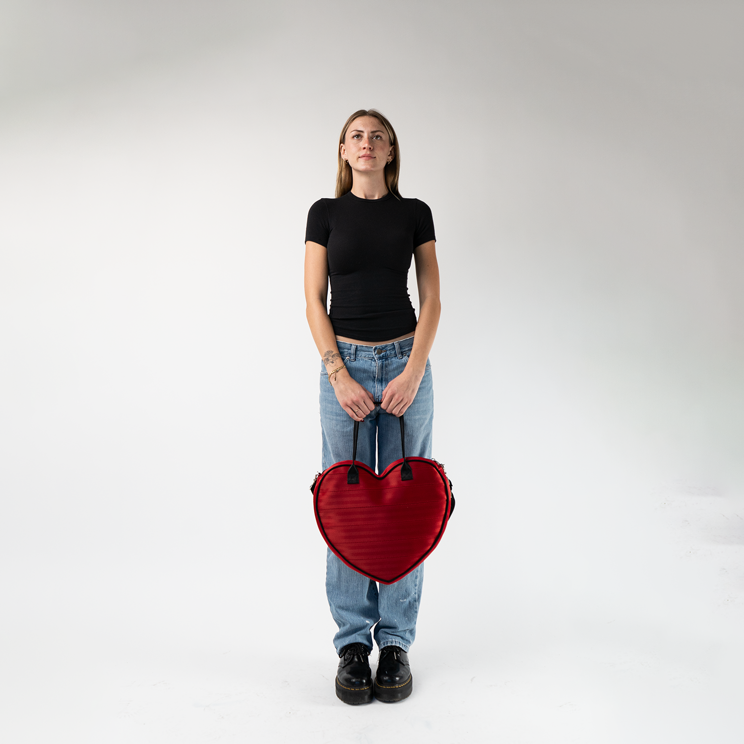 The Queen Of Hearts Large Sweetheart Tote being worn by a model