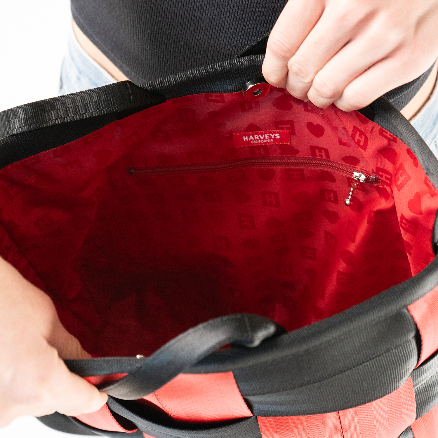 The inside of a Queen Of Hearts Medium Audrey Tote