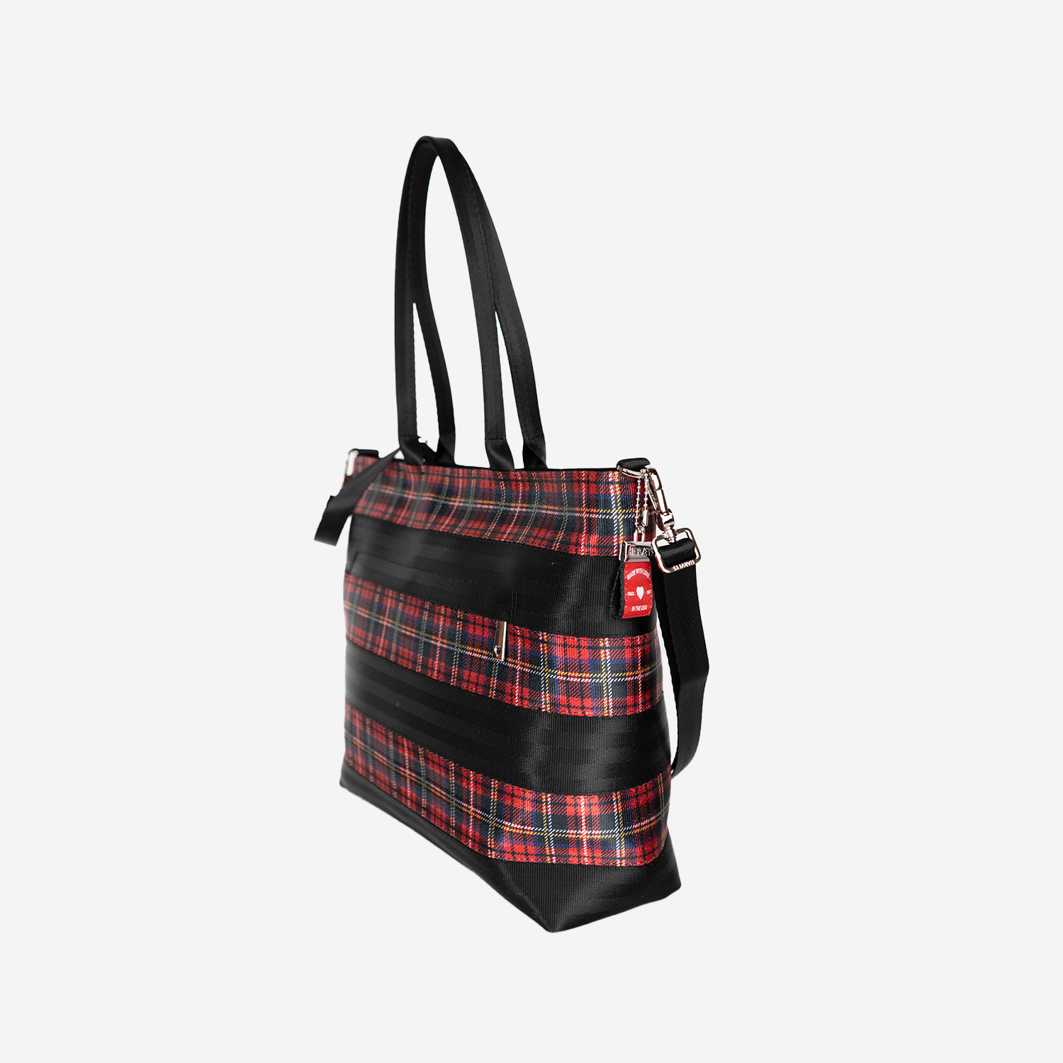 The side view of a Tartan Medium Streamline Tote